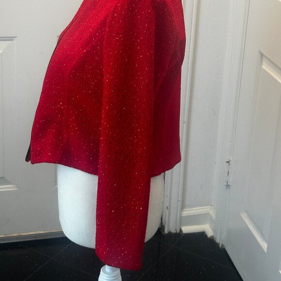 Vintage Jessica Howard Red Glitter Zip Jacket, Stand Collar, Sz 10 - Picture 6 of 15